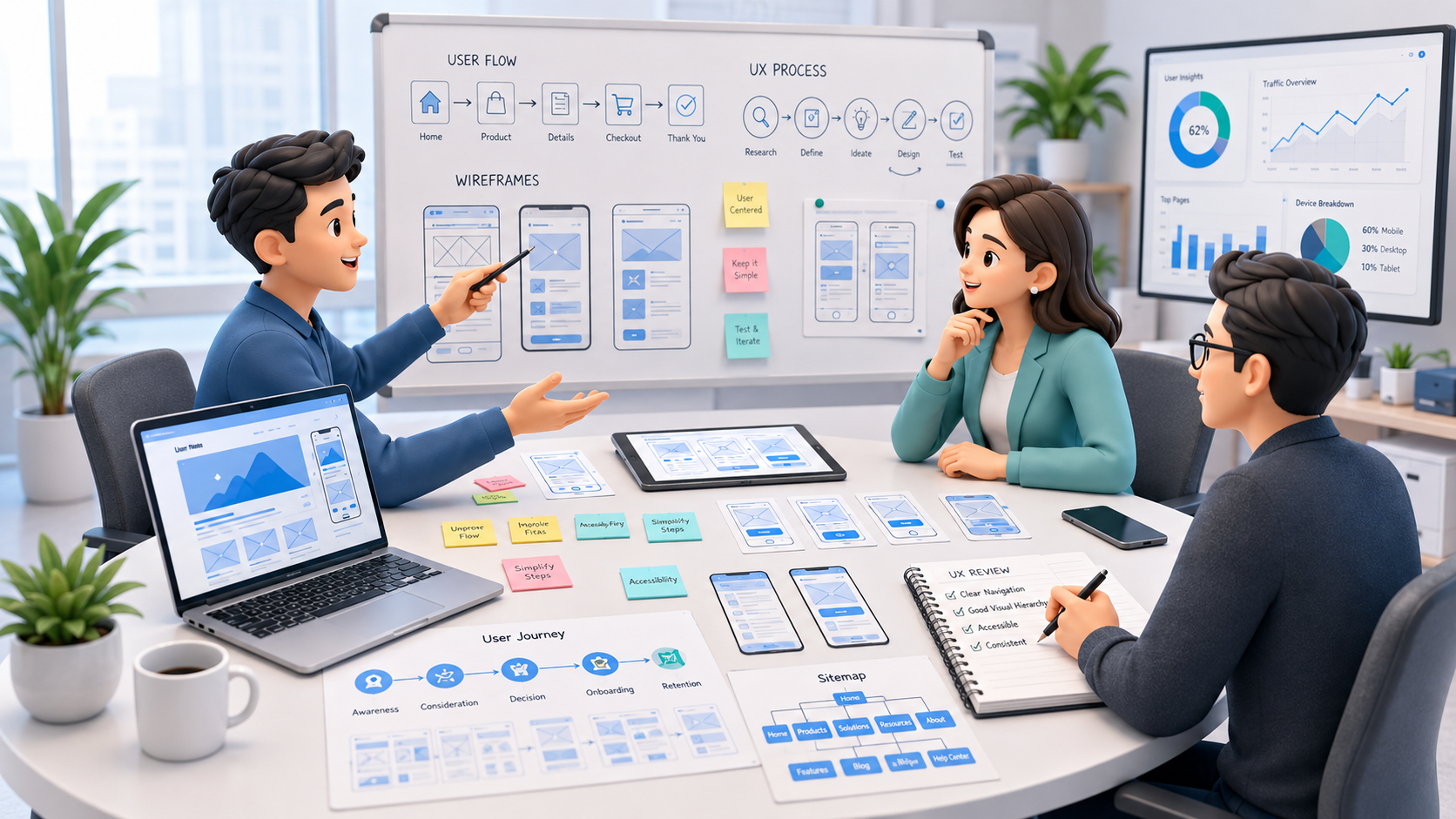 UI/UX 設計流程圖示，說明從使用者研究到視覺稿確認各階段對企業客製化網站費用的影響